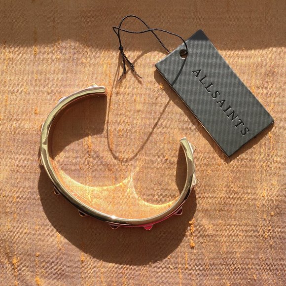 ALLSAINTS Enamel Studded Cuff Bracelet In White + Gold One Size Brand New NWT - Picture 5 of 12